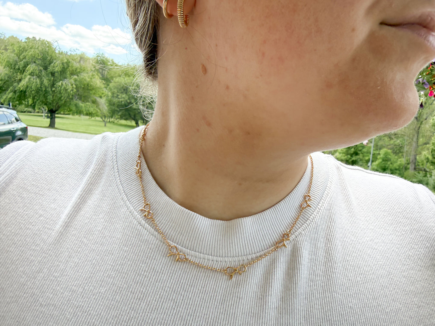 dainty bow gold necklace
