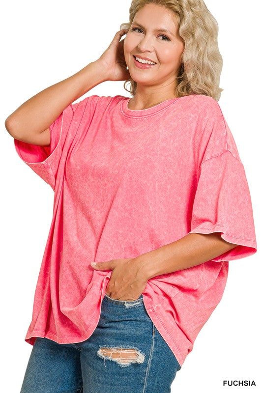acid wash oversized boyfriend tee| curvy