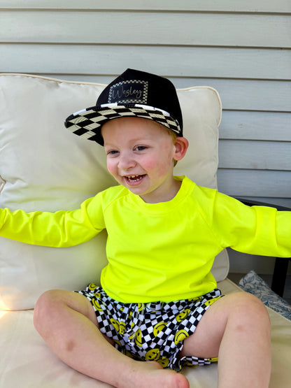smiley splash swim trunk+rash guard set