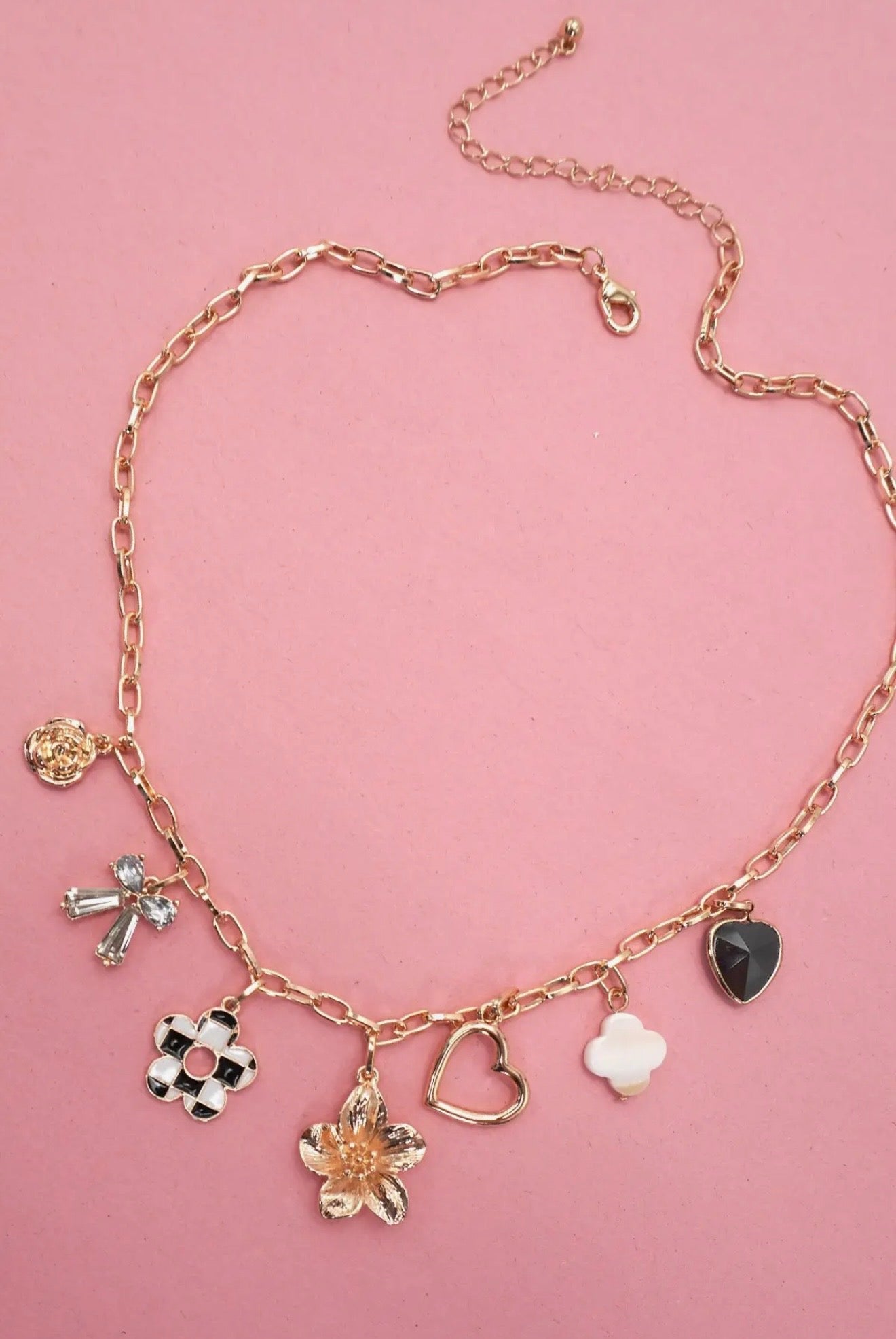 checkered flower charm necklace