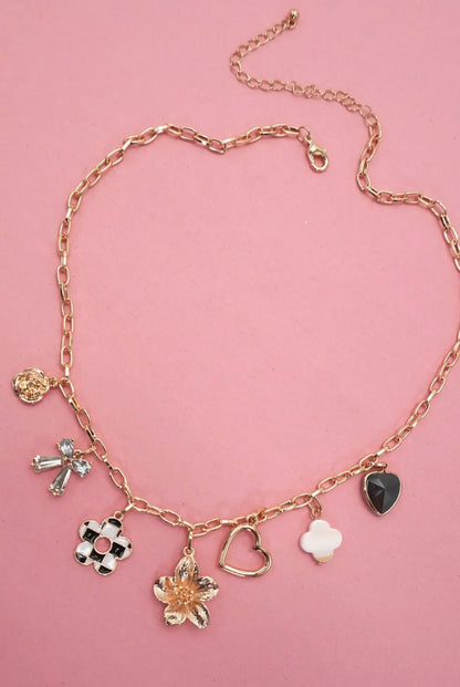 checkered flower charm necklace