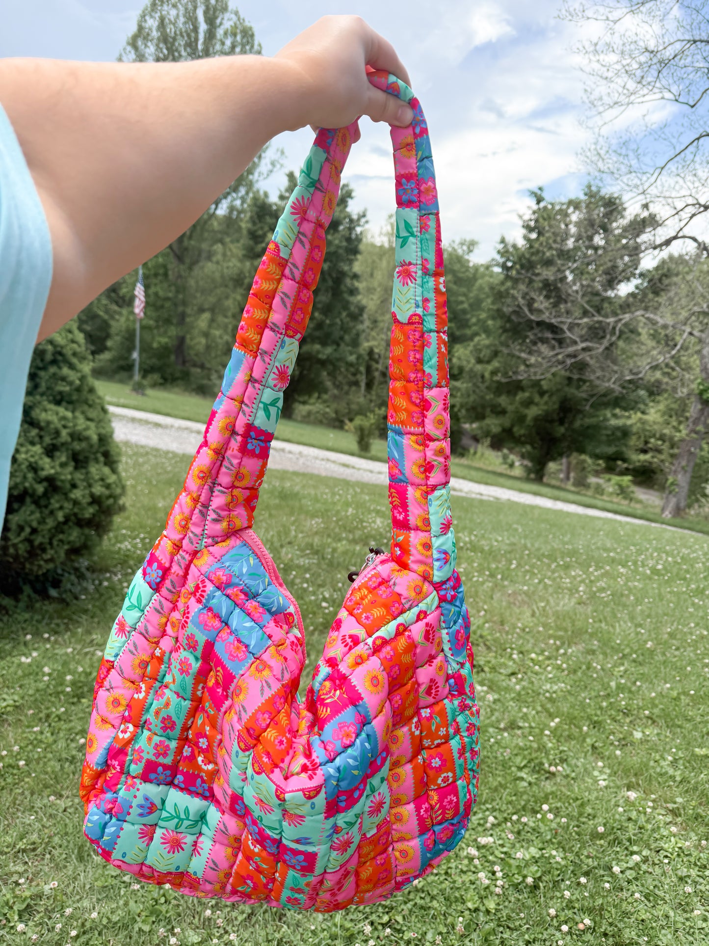 flower power puffer bag