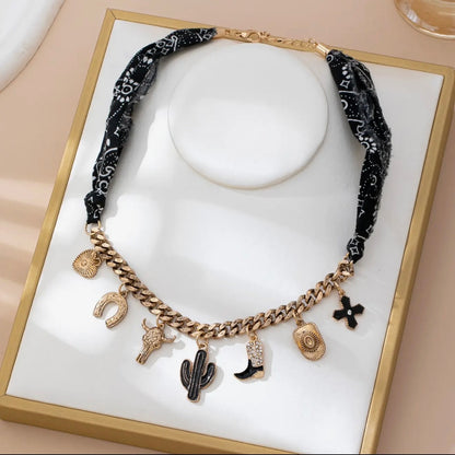 western scarf charm necklace