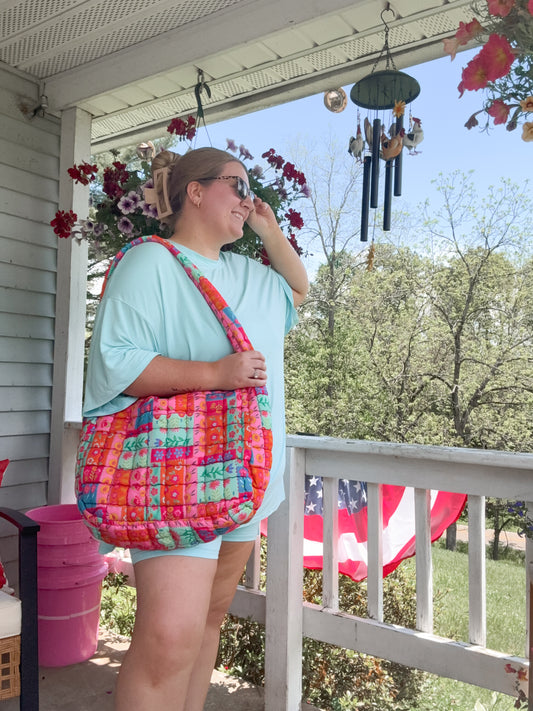 flower power puffer bag
