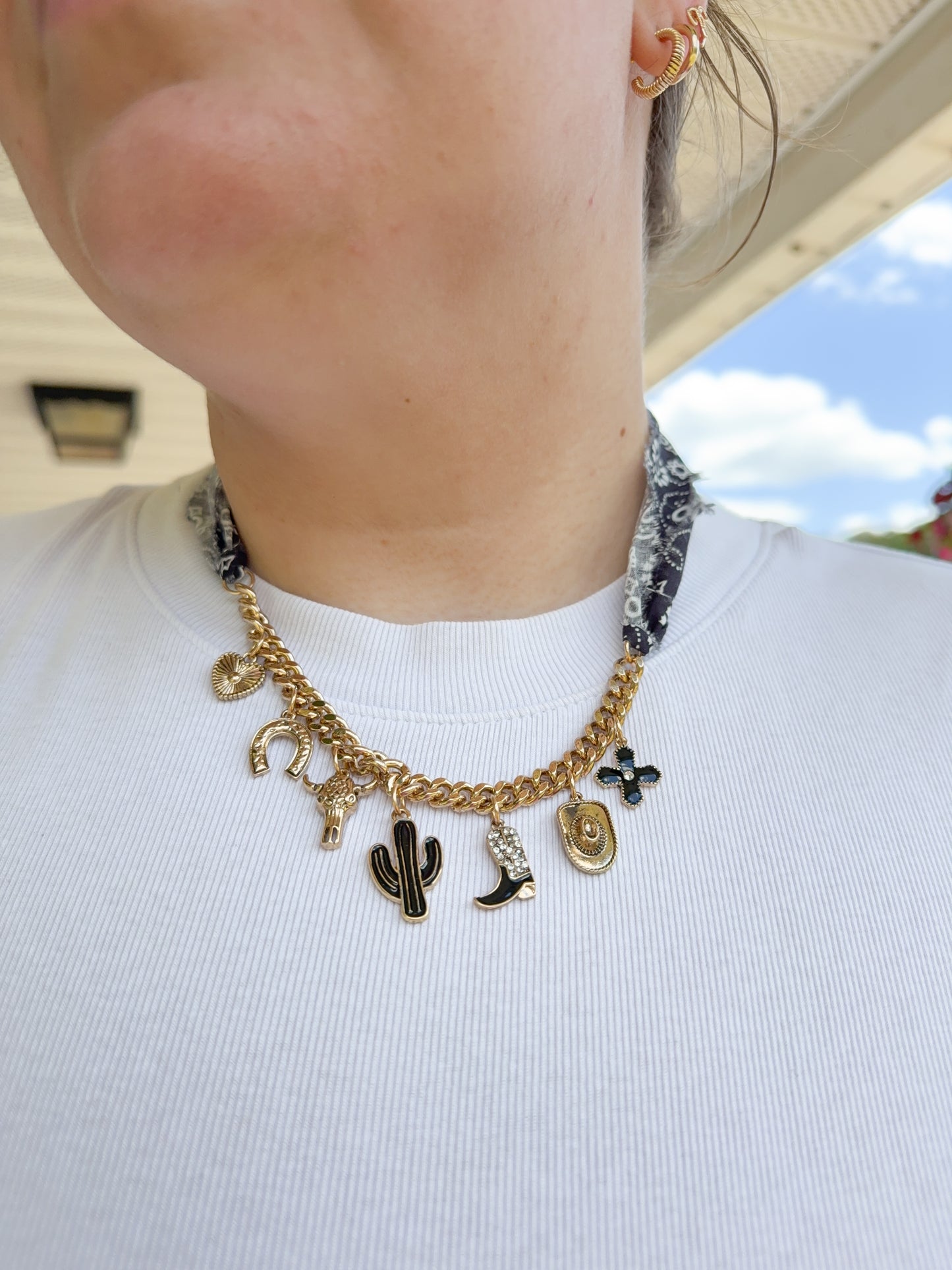 western scarf charm necklace