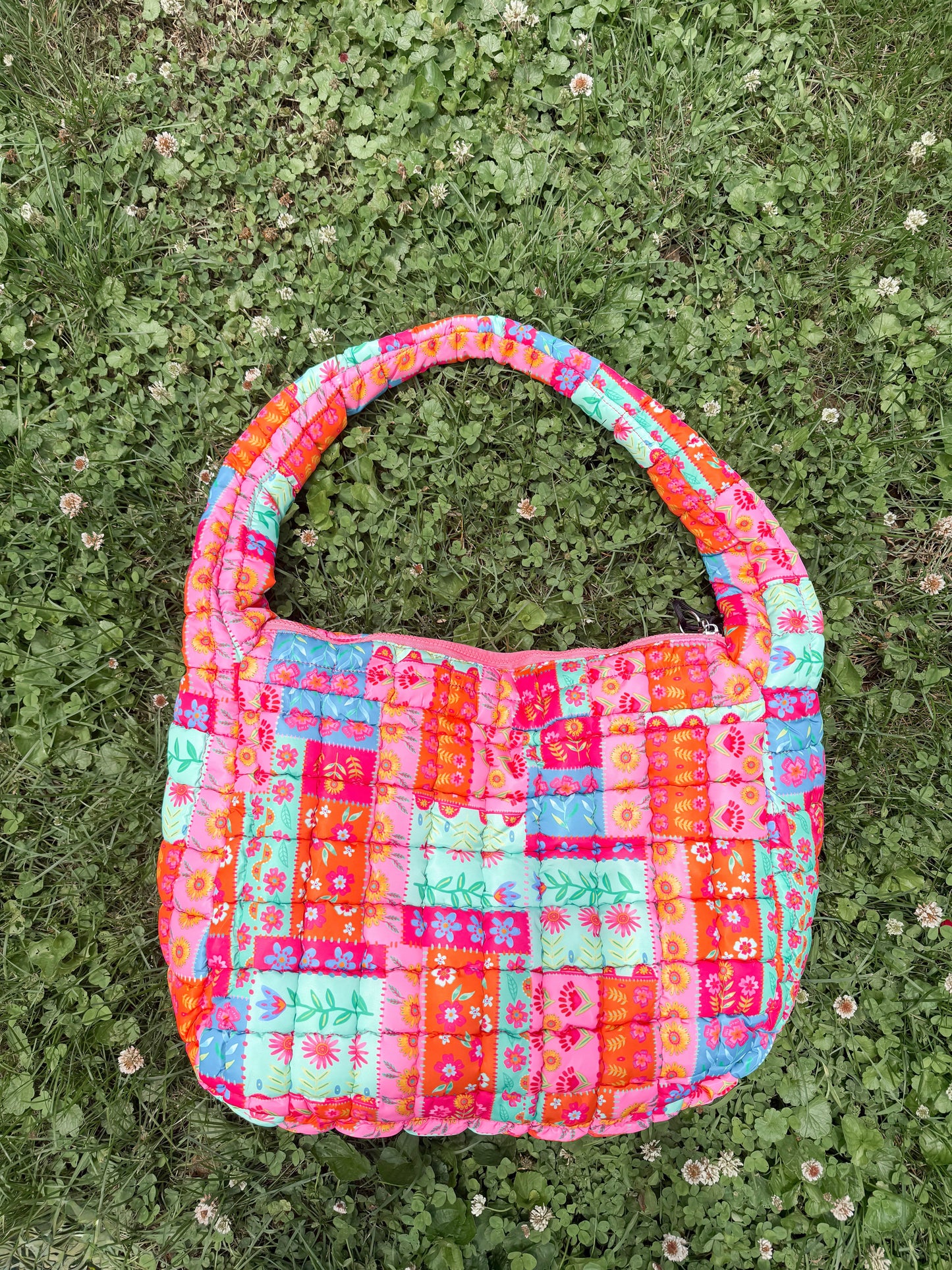 flower power puffer bag