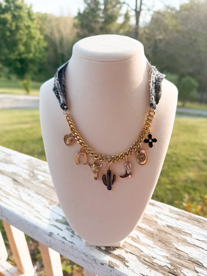 western scarf charm necklace