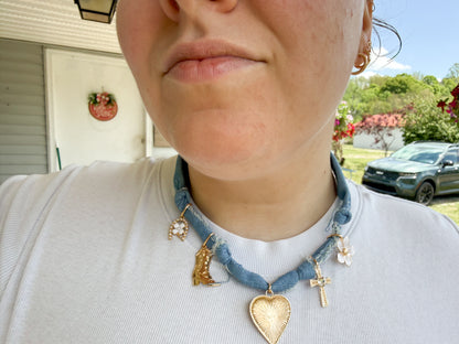 western denim charm necklace